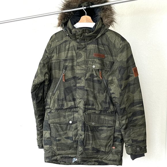 Columbia Barlow Pass 550 TurboDown Peatmoss Camo Green Coat Medium LN - Picture 4 of 13